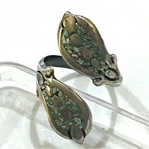 Taxco Vintage Crushed Turquoise Sterling Silver Bypass Ring